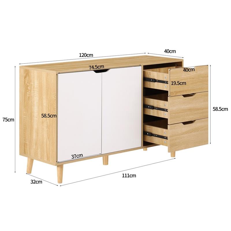 SKY CREDENZA 2 ANTE 3 CASSETTI BIANCO/ROVERE 120X40X74,5 CM