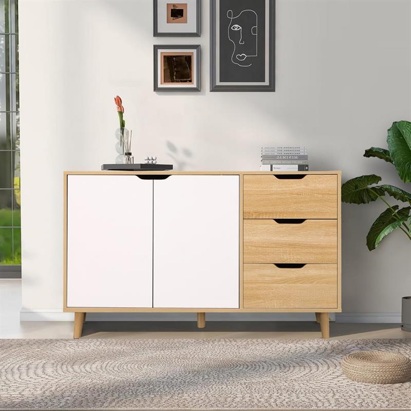 SKY CREDENZA 2 ANTE 3 CASSETTI BIANCO/ROVERE 120X40X74,5 CM