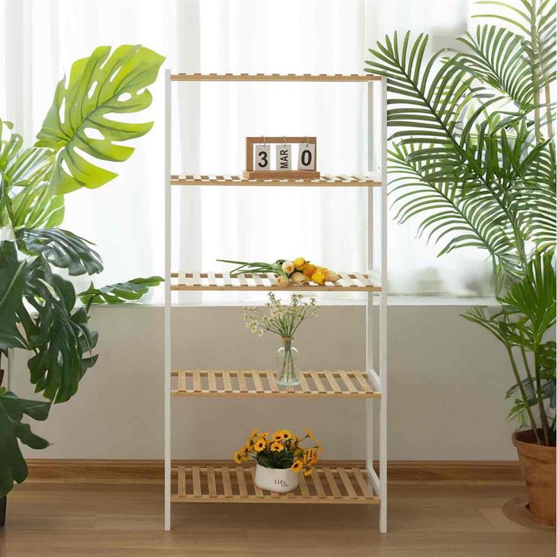 SCAFFALE BAMBOO 5 RIPIANI NATURAL+BIANCO 60X26X130CM