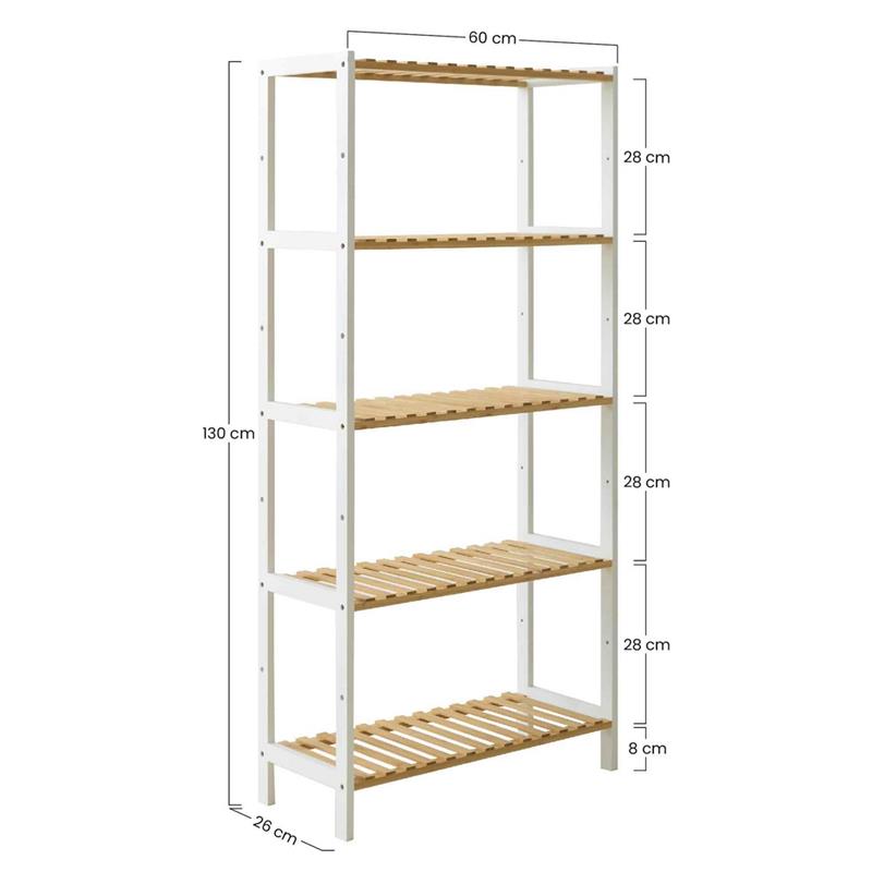 SCAFFALE BAMBOO 5 RIPIANI NATURAL+BIANCO 60X26X130CM