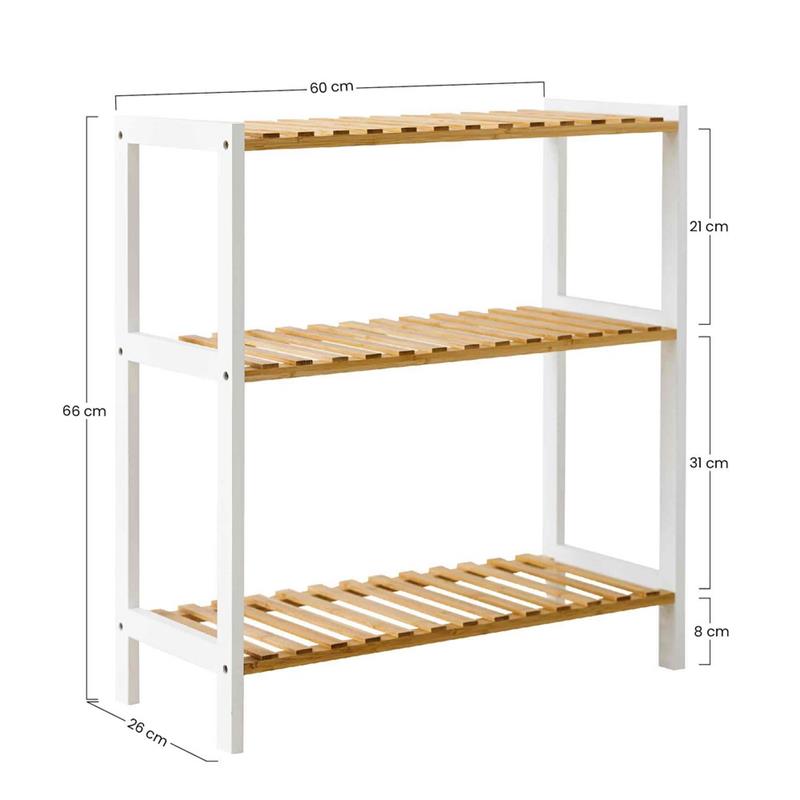 SCAFFALE BAMBOO 3 RIPIANI NATURAL+BIANCO 60X26X66CM