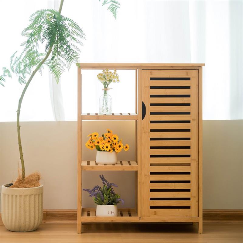 MOBILE IN BAMBOO CON 1 ANTA E SCAFFALATURA 66X33X87