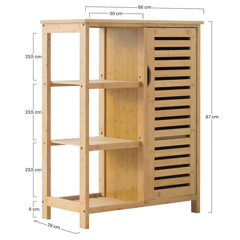 MOBILE IN BAMBOO CON 1 ANTA E SCAFFALATURA 66X33X87