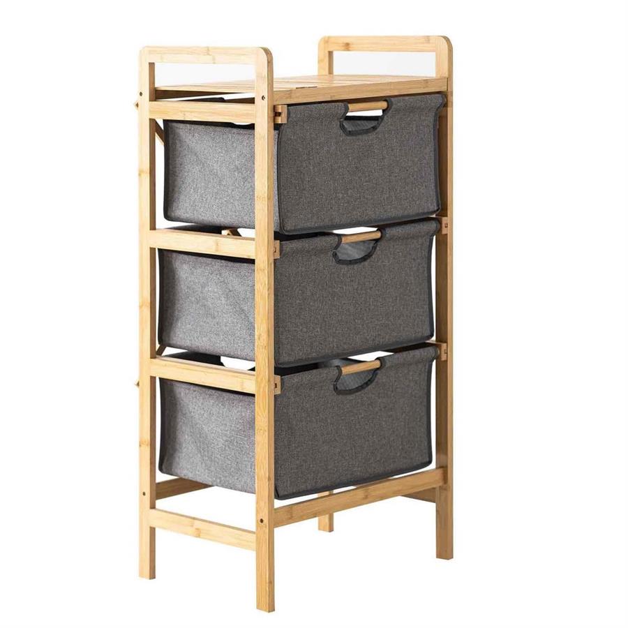 SCAFFALE STRUTTURA IN BAMBOO E CESTE IN TESSUTO 44X33X96 CM