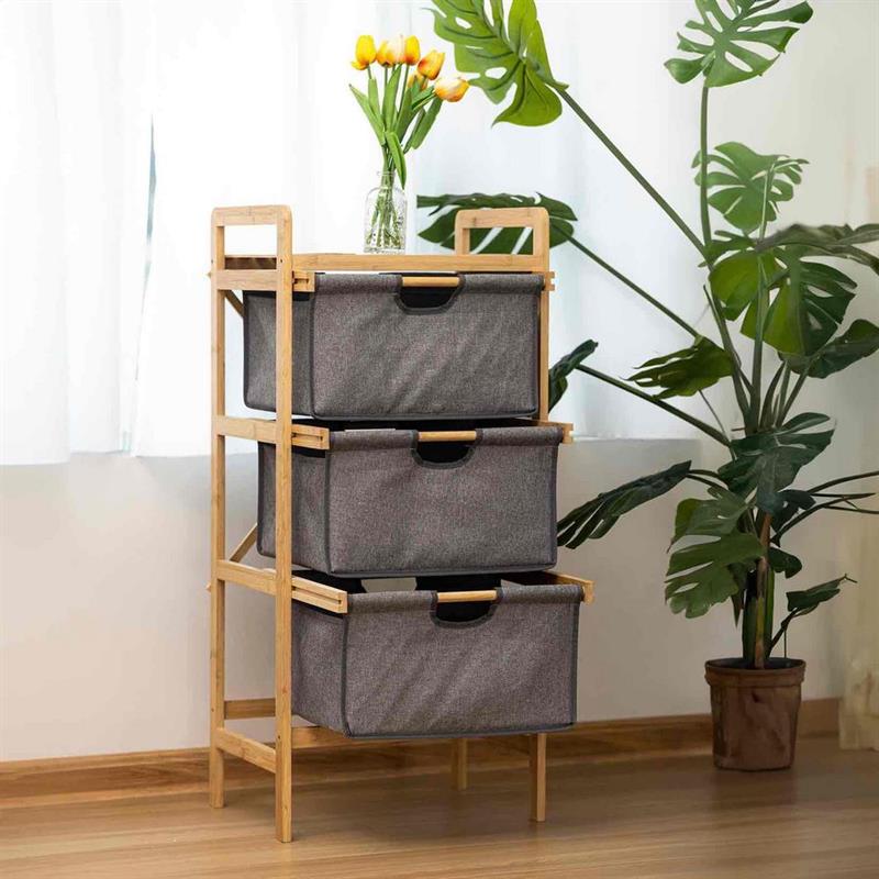 SCAFFALE STRUTTURA IN BAMBOO E CESTE IN TESSUTO 44X33X96 CM