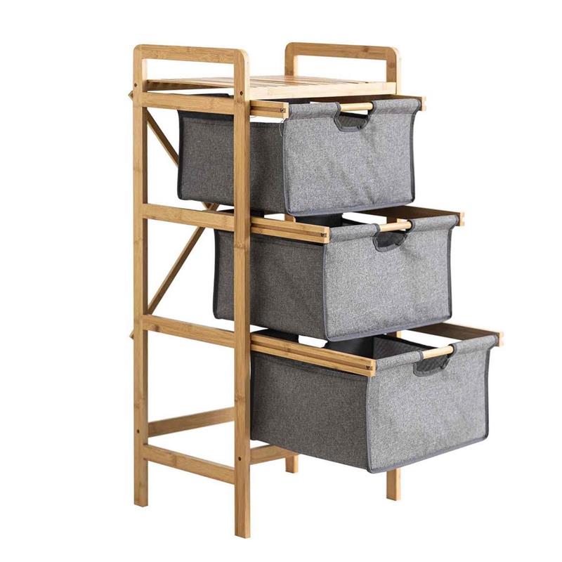 SCAFFALE STRUTTURA IN BAMBOO E CESTE IN TESSUTO 44X33X96 CM