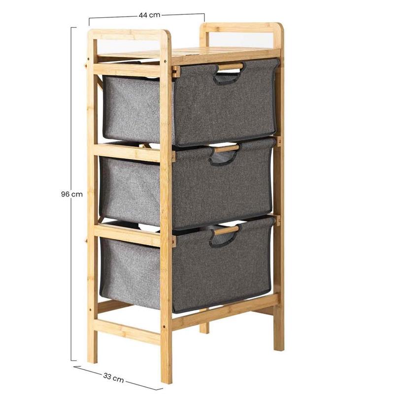 SCAFFALE STRUTTURA IN BAMBOO E CESTE IN TESSUTO 44X33X96 CM