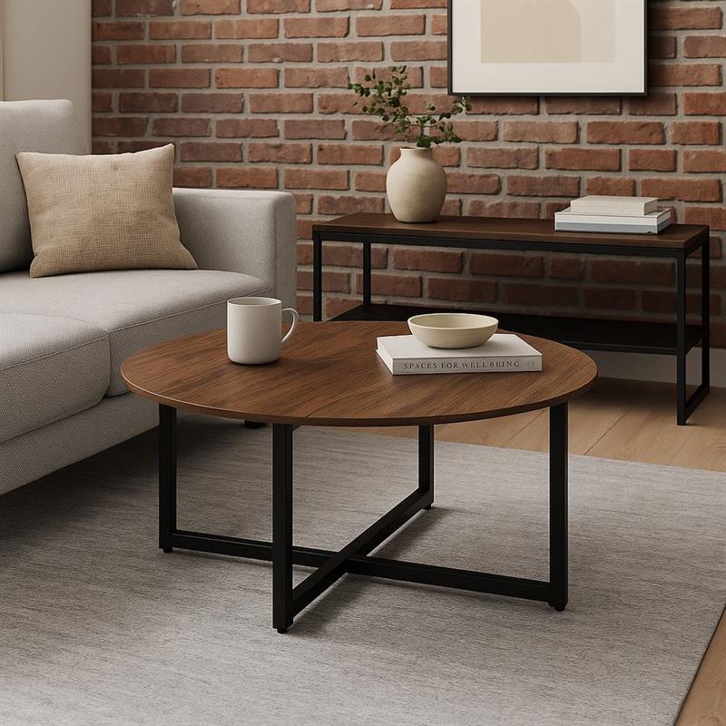 YARA TAVOLINO MODERNO TONDO NOCE 75X75X35 CM