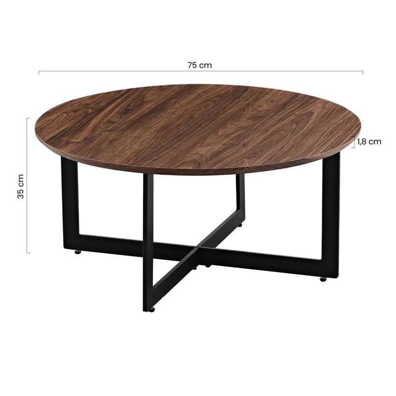 YARA TAVOLINO MODERNO TONDO NOCE 75X75X35 CM