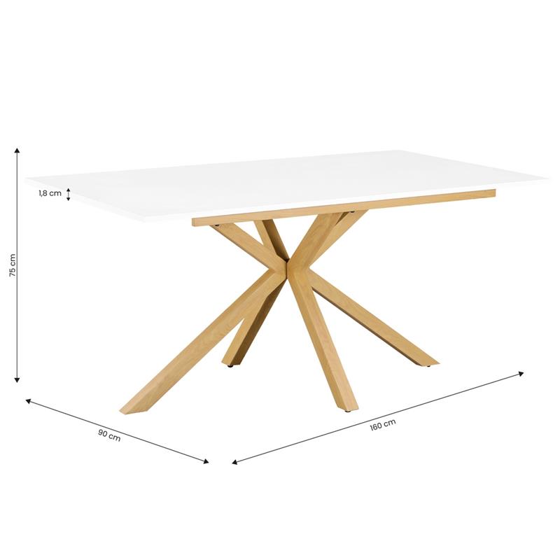 GABRY TAVOLO BIANCO GAMBE ROVERE 160X90X75 CM