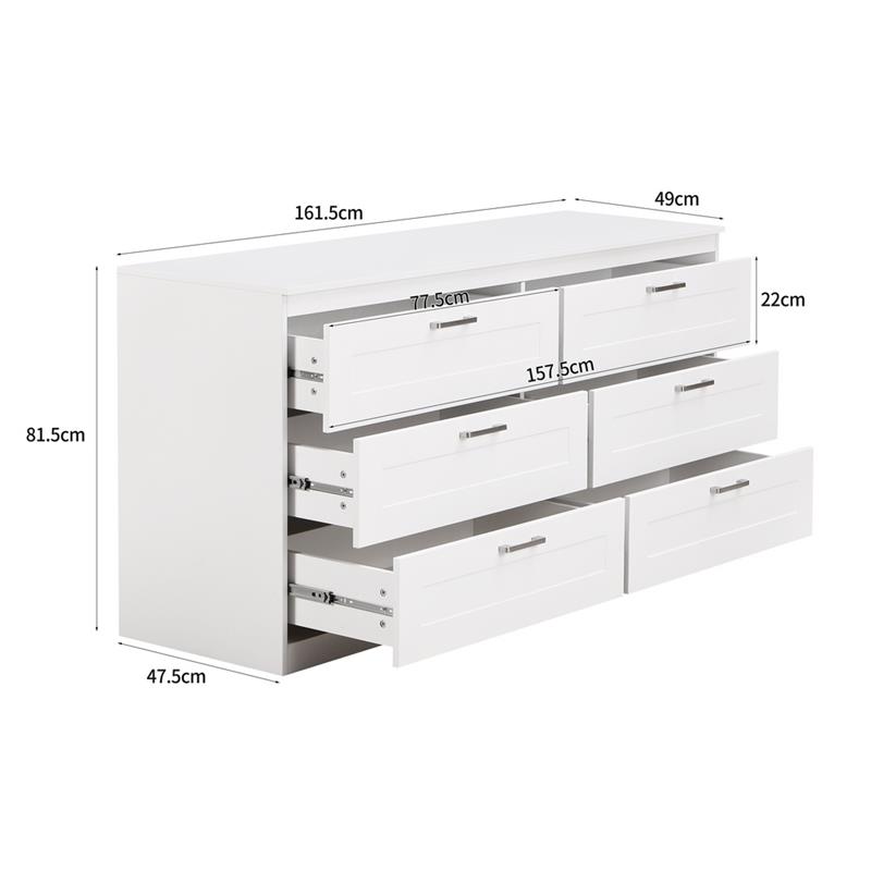 GINEVRA CASSETTIERA 6 CASSETTI ORIZ. BIANCA 161X50X81 CM