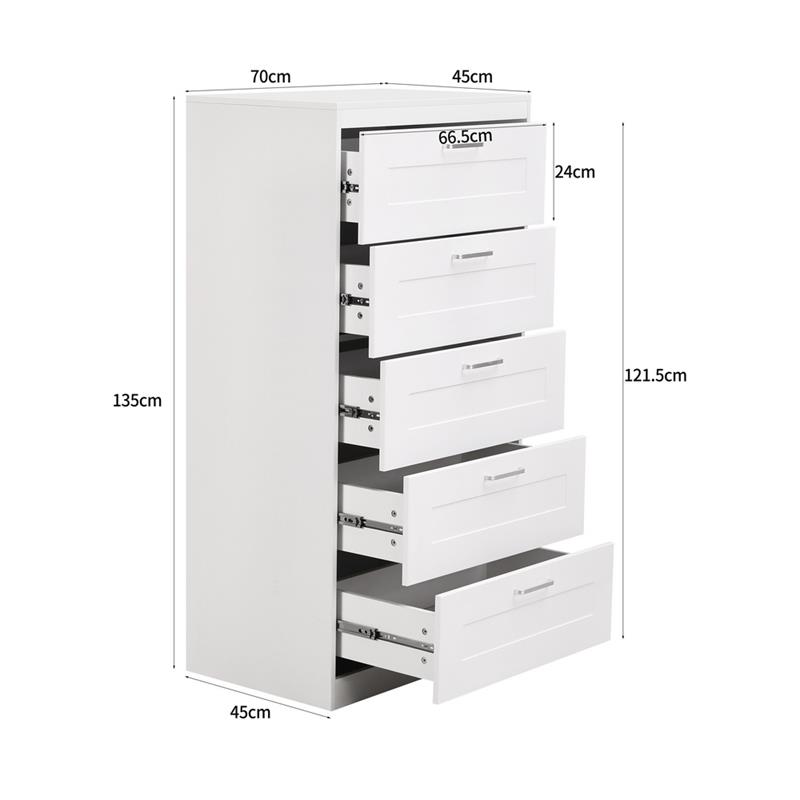 GINEVRA CASSETTIERA5 CASSETTI BIANCA 70X45X135 CM
