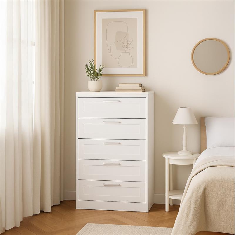 GINEVRA CASSETTIERA5 CASSETTI BIANCA 70X45X135 CM