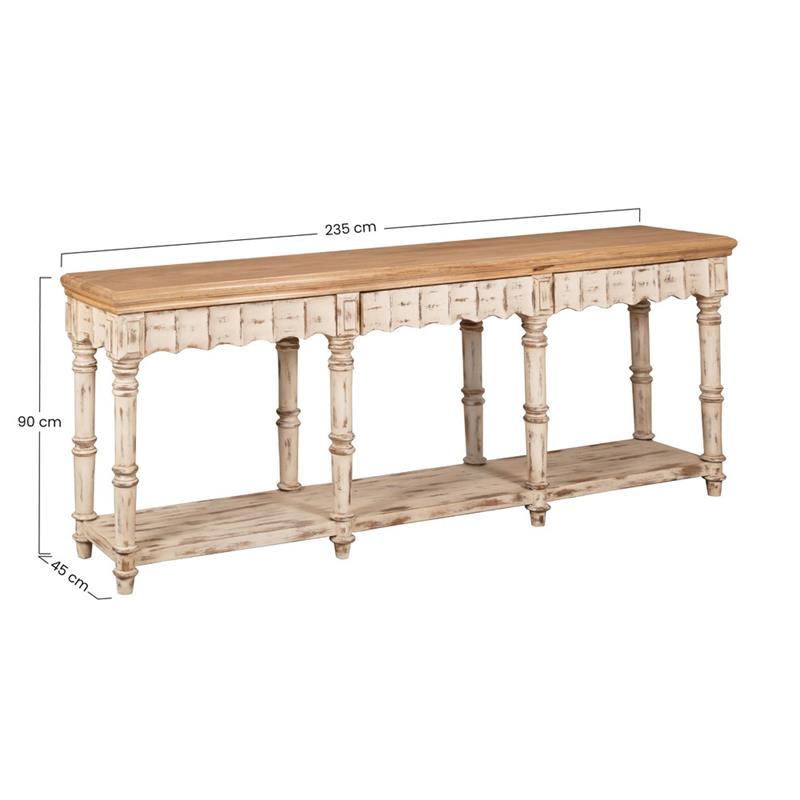 CONSOLLE ORIENTALE DECAPATA FINITURA BIANCA 235X45X90