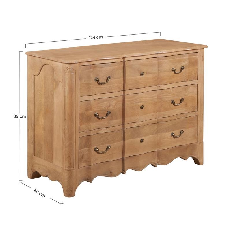 PARIS CASSETTIERA 3/CASSETTONI MANGO NATURAL 124X50X89CM