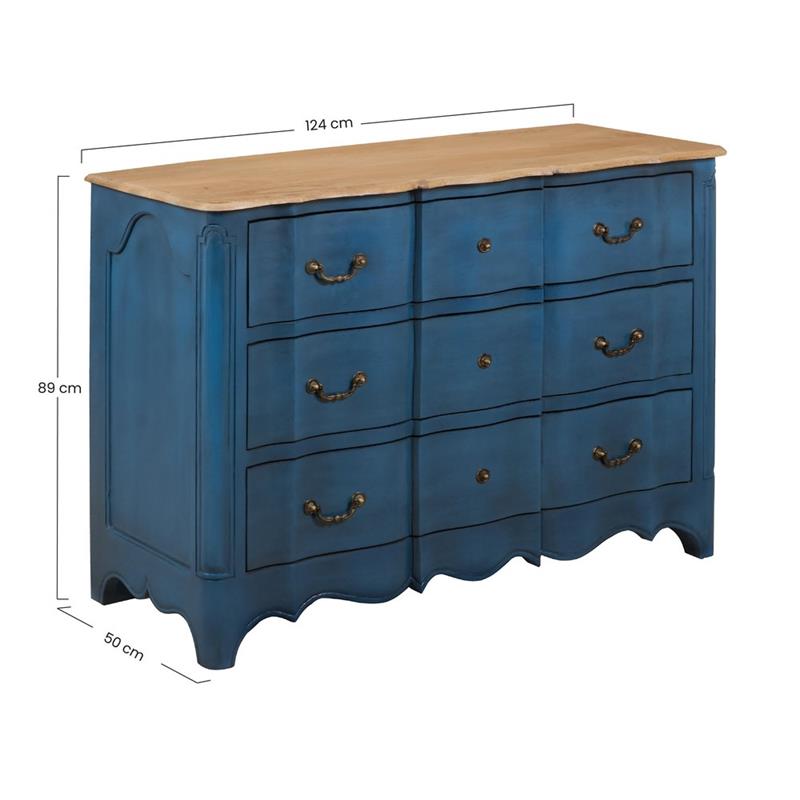 PARIS CASSETTIERA 3/CASSETTONI MANGO BLU 124X50X89CM
