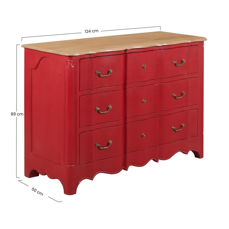 PARIS CASSETTIERA 3/CASSETTONI MANGO ROSSA 124X50X89CM