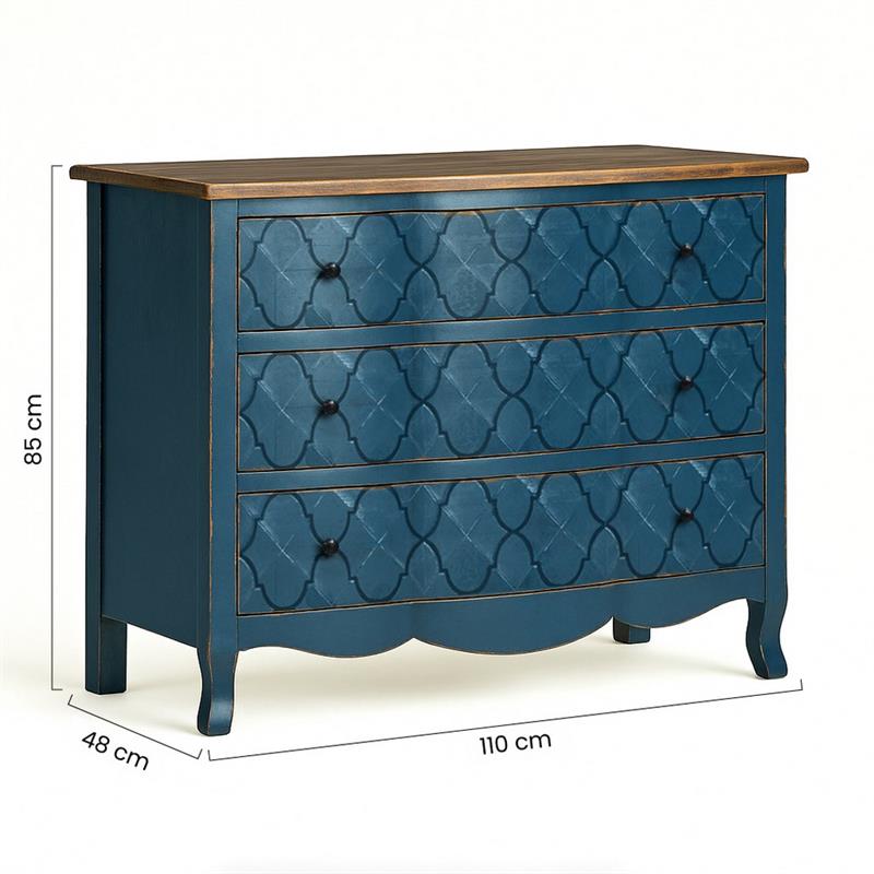 BOVARY CASSETTIERA 3/C INTARSIO BLU 110X48X85