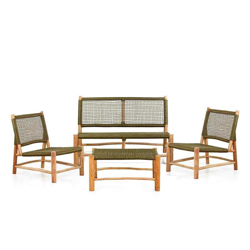 TERRA SET DIVANO - DUE POLTRONE + TAVOLINO TEAK RICICLATO