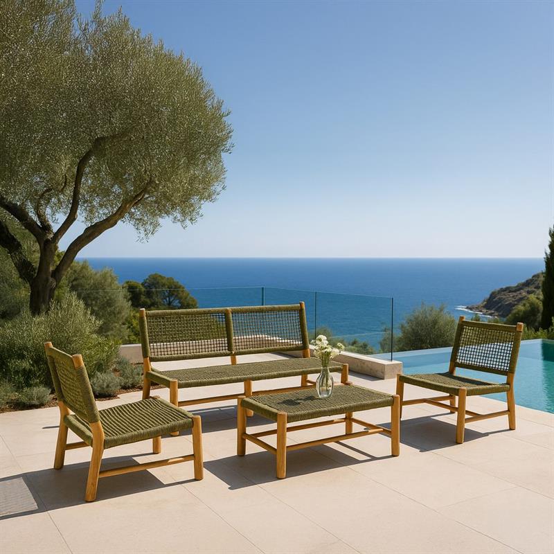 TERRA SET DIVANO - DUE POLTRONE + TAVOLINO TEAK RICICLATO