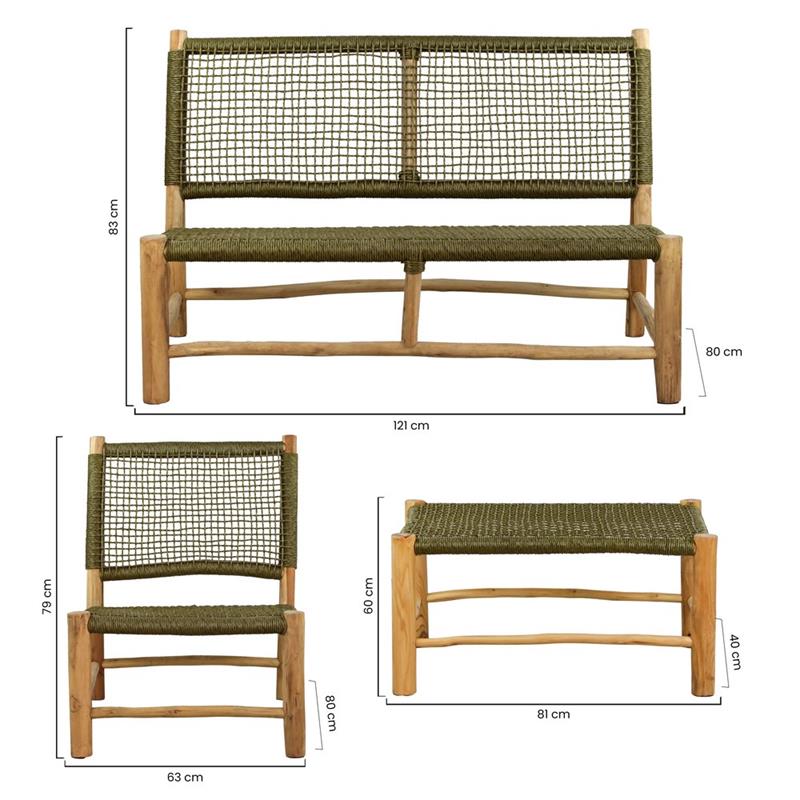 TERRA SET DIVANO - DUE POLTRONE + TAVOLINO TEAK RICICLATO
