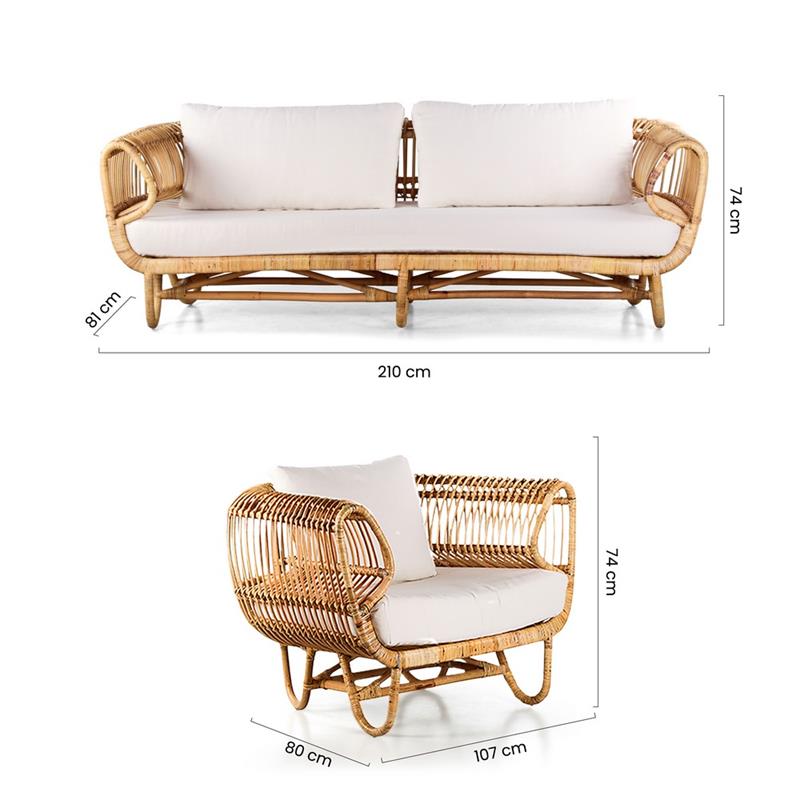 MILES 2 POLTRONE + DIVANO 2/POSTI 210X81X74CM