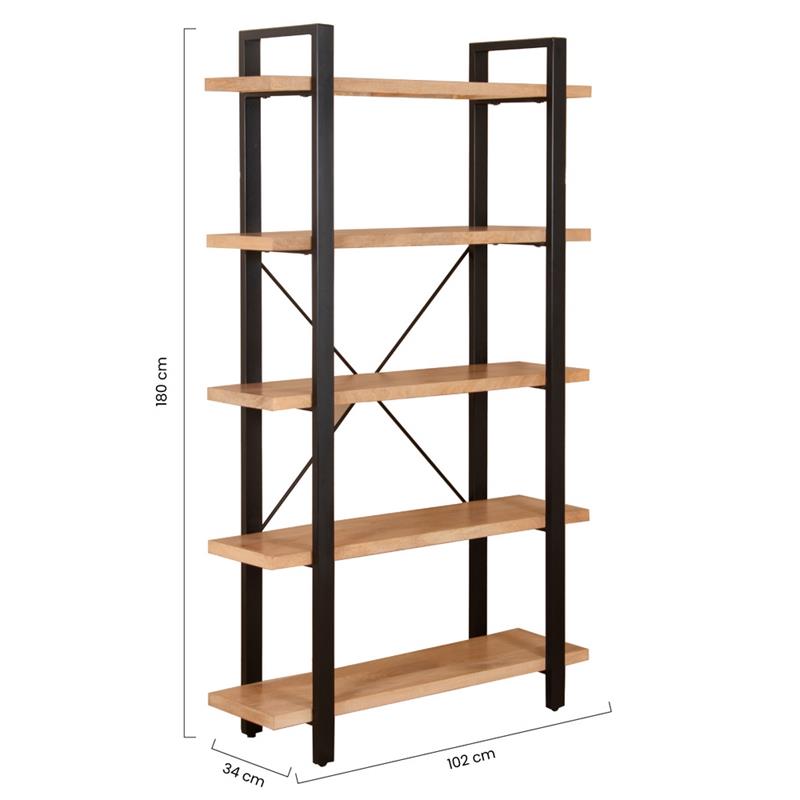 ACHILLE LIBRERIA 5/RIPIANI ACACIA METALLO NERO 102X34X180CM