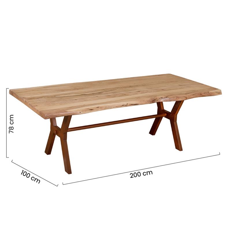 ACHILLE TAVOLO ACACIA GAMBE CORTEN 220X100X78CM