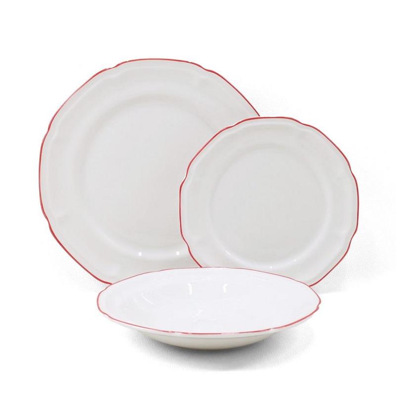 SET GRACE 18 PIATTI IN PORCELLANA BIANCA CON BORDO ROSSO