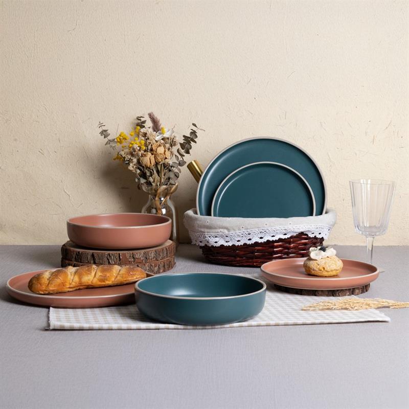 SET SERENA 18 PIATTI IN GRES PORCELLANATO COLOR TERRACOTTA