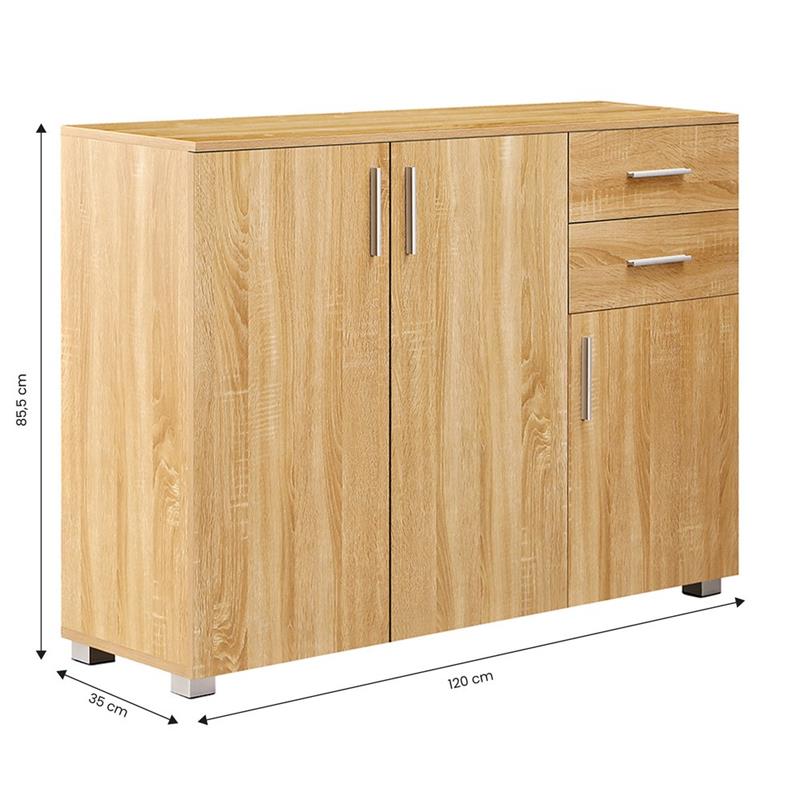 ASTOR CREDENZA 3 ANTE + 2 CASSETTI ROVERE 120X35X85,5 CM