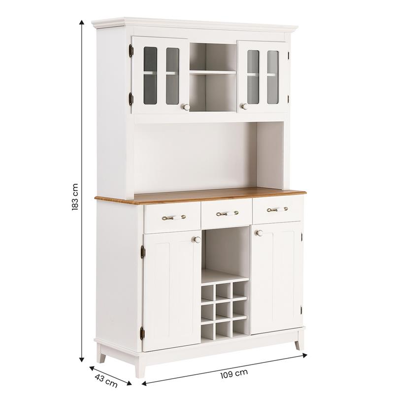 CREDENZA BIANCA TOP NOCE CON CANTINETTA 109X43X183 CM