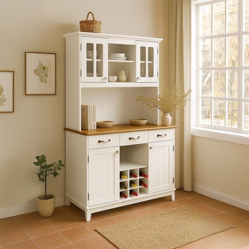 CREDENZA BIANCA TOP NOCE CON CANTINETTA 109X43X183 CM