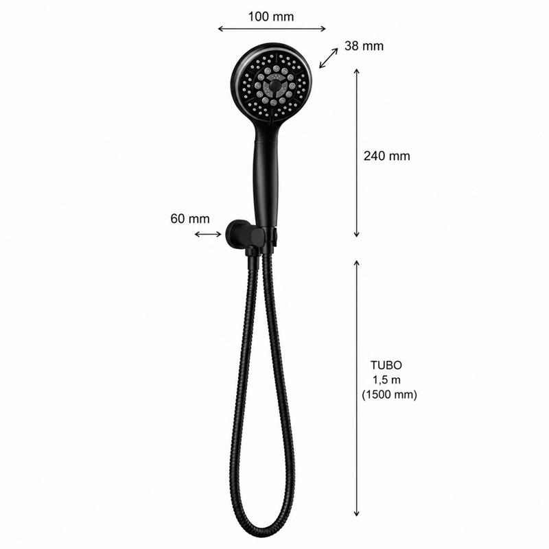 Set doccia nero opaco: doccetta flessibile e supporto a muro