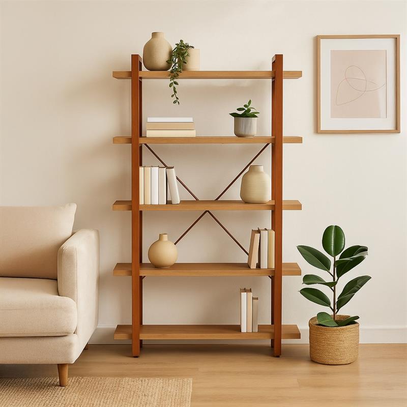 ACHILLE LIBRERIA 5/RIPIANI ACACIA METALLO CORTEN 102X34X180C