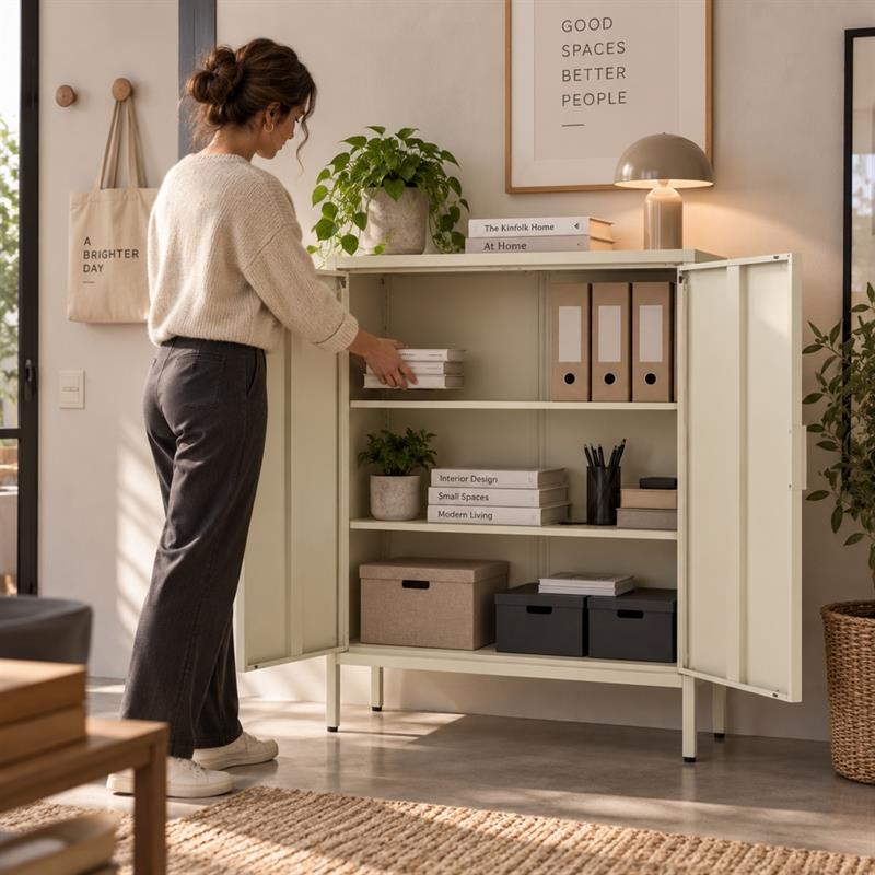 Credenza metallica 2 ante avorio 80x38x100 - Pop