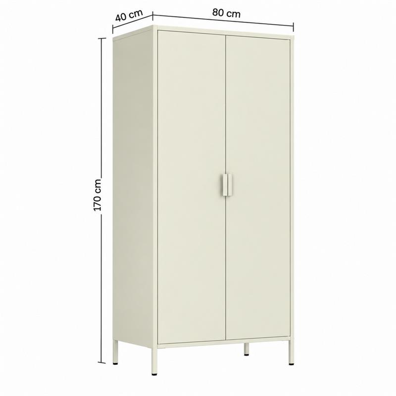 Armadio metallico 2 ante avorio 80x45x170 con ripiani e appendiabiti - Pop