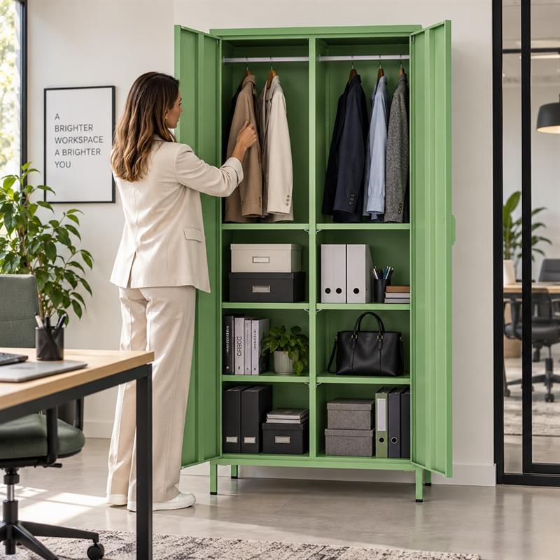 Armadio metallico 2 ante verde salvia 80x45x170 con ripiani e appendiabiti - Pop