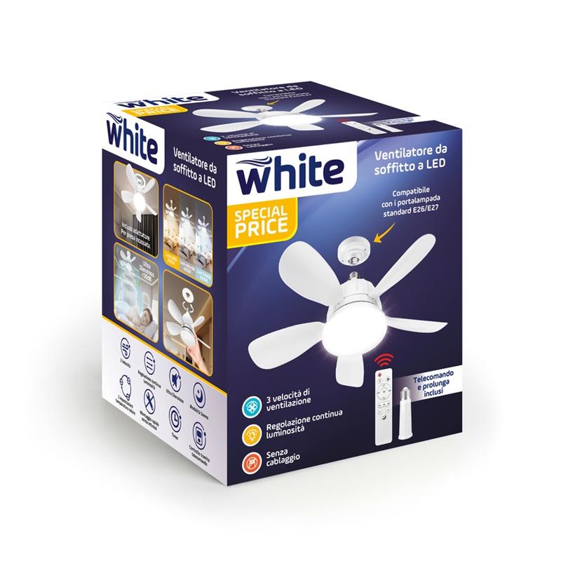 Ventilatore da soffitto con luce LED e telecomando 3 velocità Plastica - White