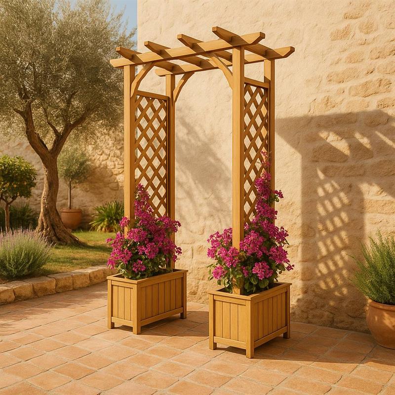 ARCO IN LEGNO CON FIORIERE 172X55X230H CM