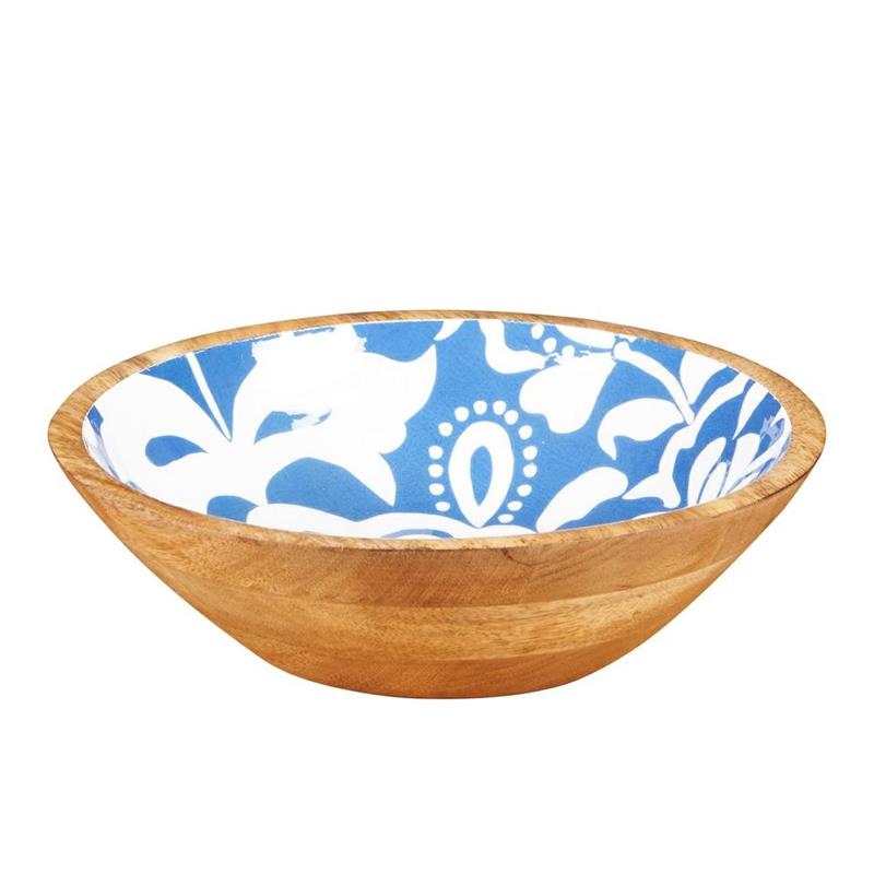 CIOTOLA  IN LEGNO DI MANGO   CON  INTERNO BLU CON DECORO A F