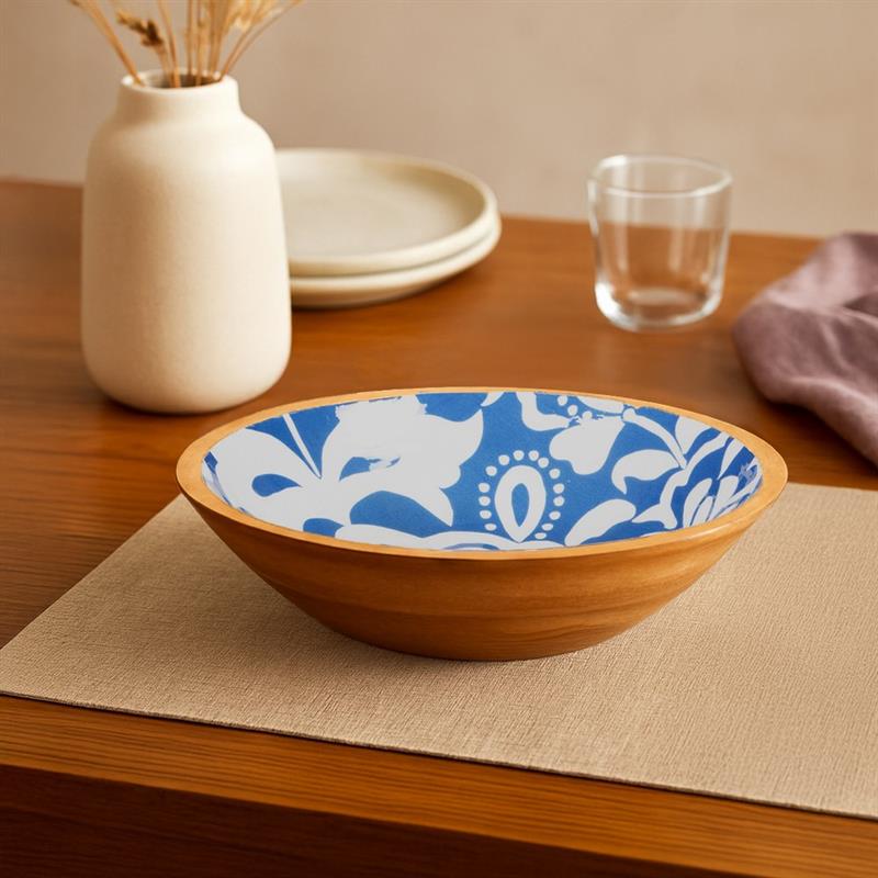 CIOTOLA  IN LEGNO DI MANGO   CON  INTERNO BLU CON DECORO A F