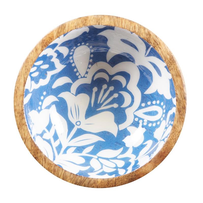 CIOTOLA  IN LEGNO DI MANGO   CON  INTERNO BLU CON DECORO A F