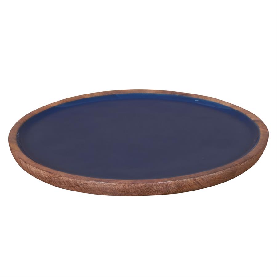 PIATTO IN LEGNO DI MANGO   CON  INTERNO BLU MISURA 25X25X2,5