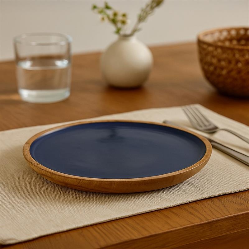 PIATTO IN LEGNO DI MANGO   CON  INTERNO BLU MISURA 25X25X2,5