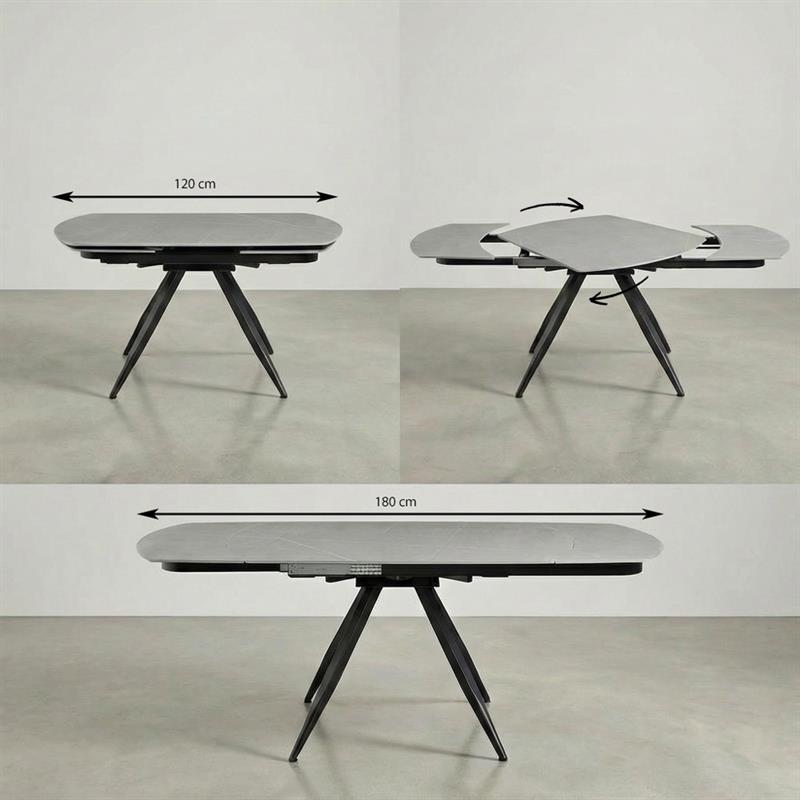 CASSIE TAVOLO EXTEN TOP CERAMICA GRIGIO 120-180X88X76 CM