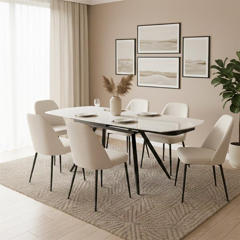 CASSIE TAVOLO EXTEN TOP CERAMICA CREMA 120-180X88X76 CM