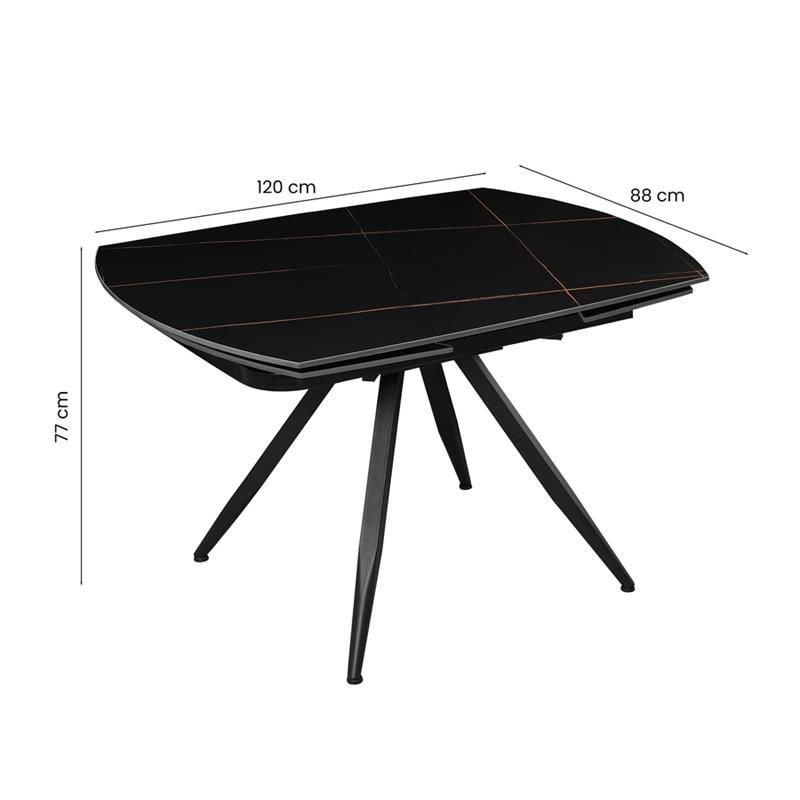 CASSIE TAVOLO EXTEN TOP CERAMICA NERO 120-180X88X76 CM