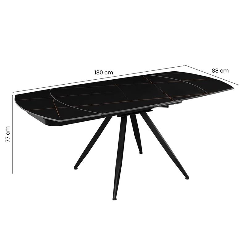 CASSIE TAVOLO EXTEN TOP CERAMICA NERO 120-180X88X76 CM