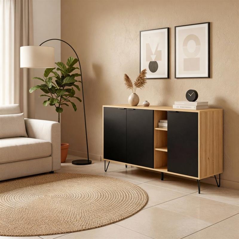 MADRID CREDENZA ROVERE/NERO 142X35,6X83 CM